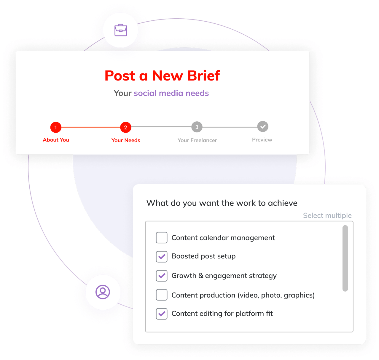 screenshot of posting a social media brief on nibble platform