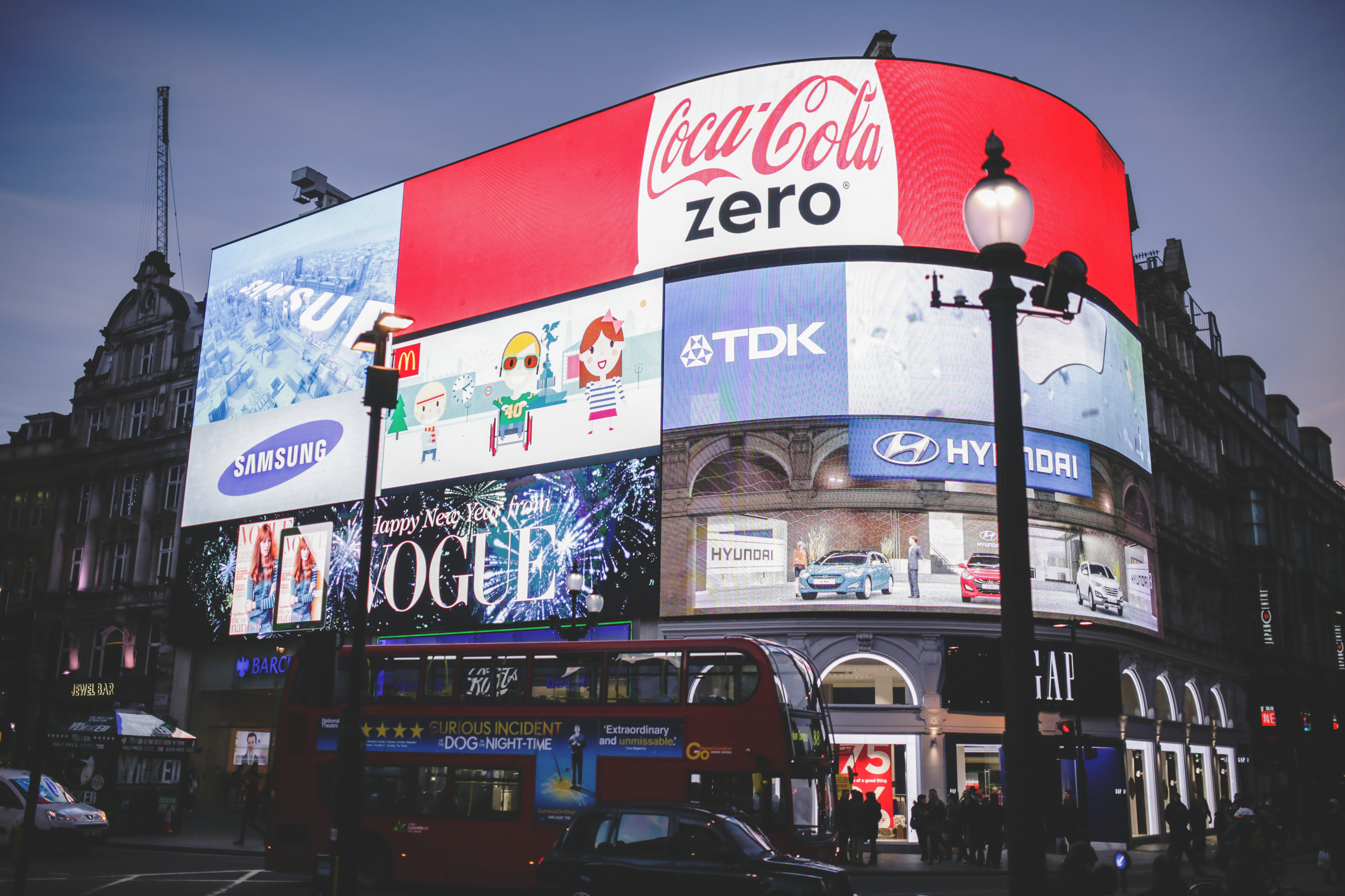 Illuminated billboards in London UK